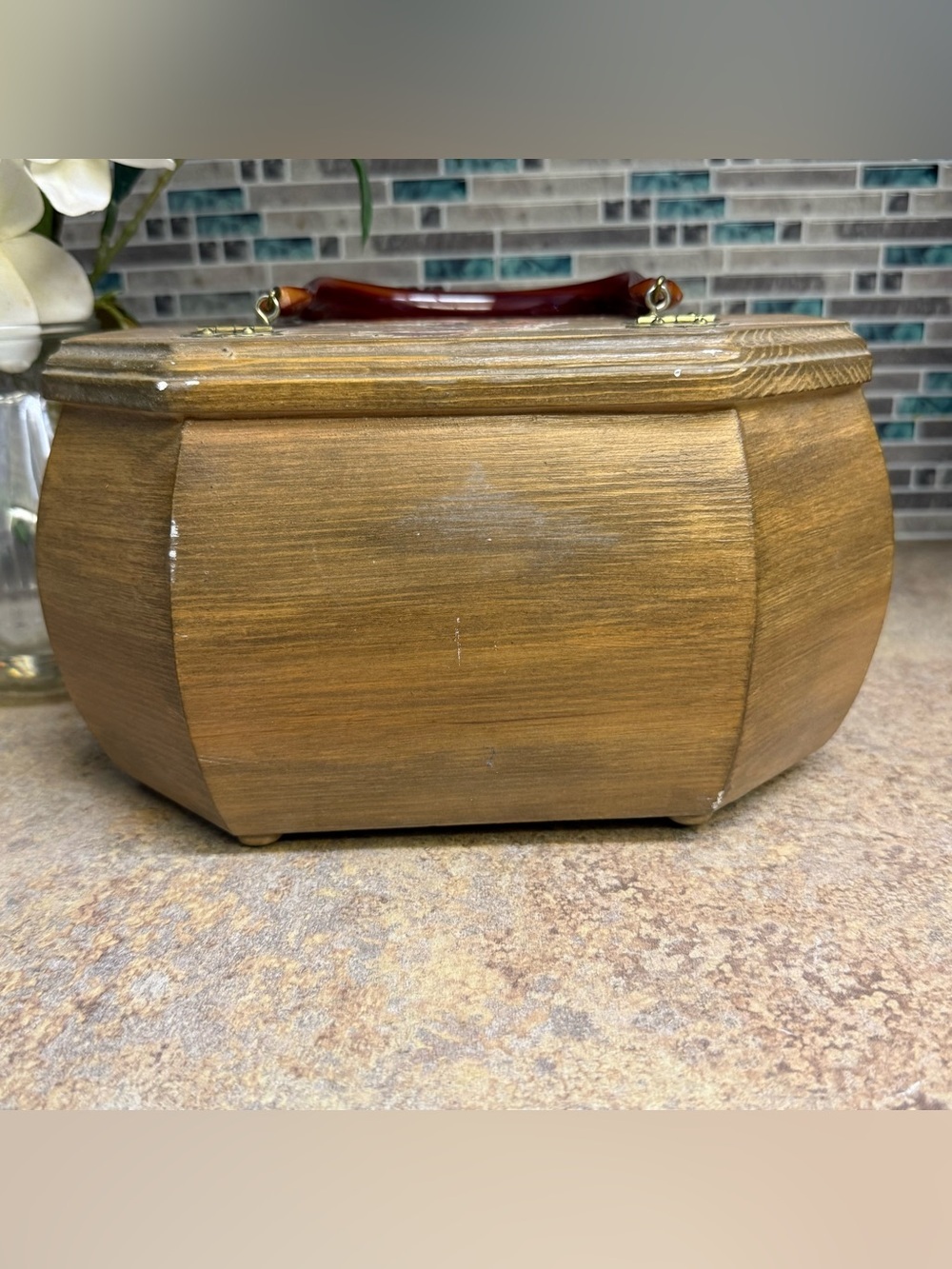 Vtg 1960s Wood Purse With floral and leaf decoupage - Picture 3 of 6